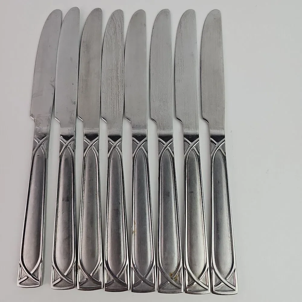 Lot 8 Cambridge Crossroad Sand Knives Stainless Steel Silverware Geometric
